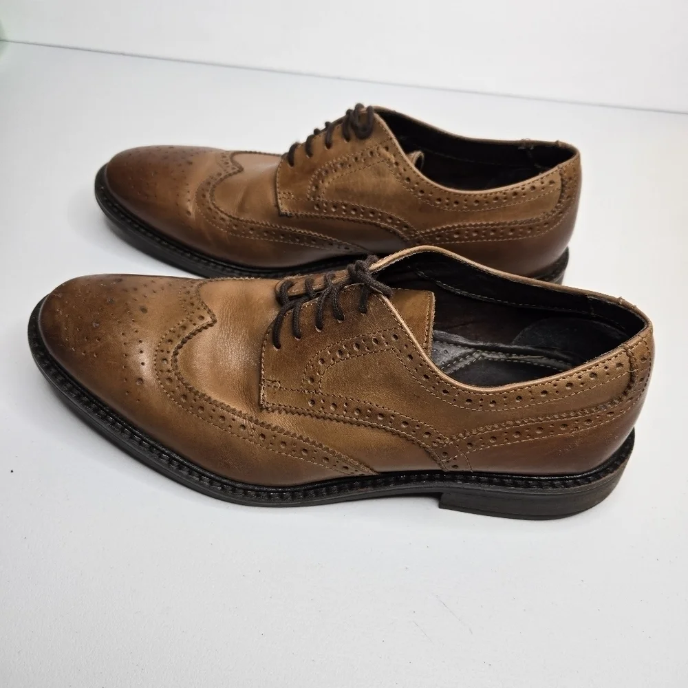 Alfani Men's Geoff Leather Brown Wingtip Oxford Dress Shoes Size 8 WPL 8046